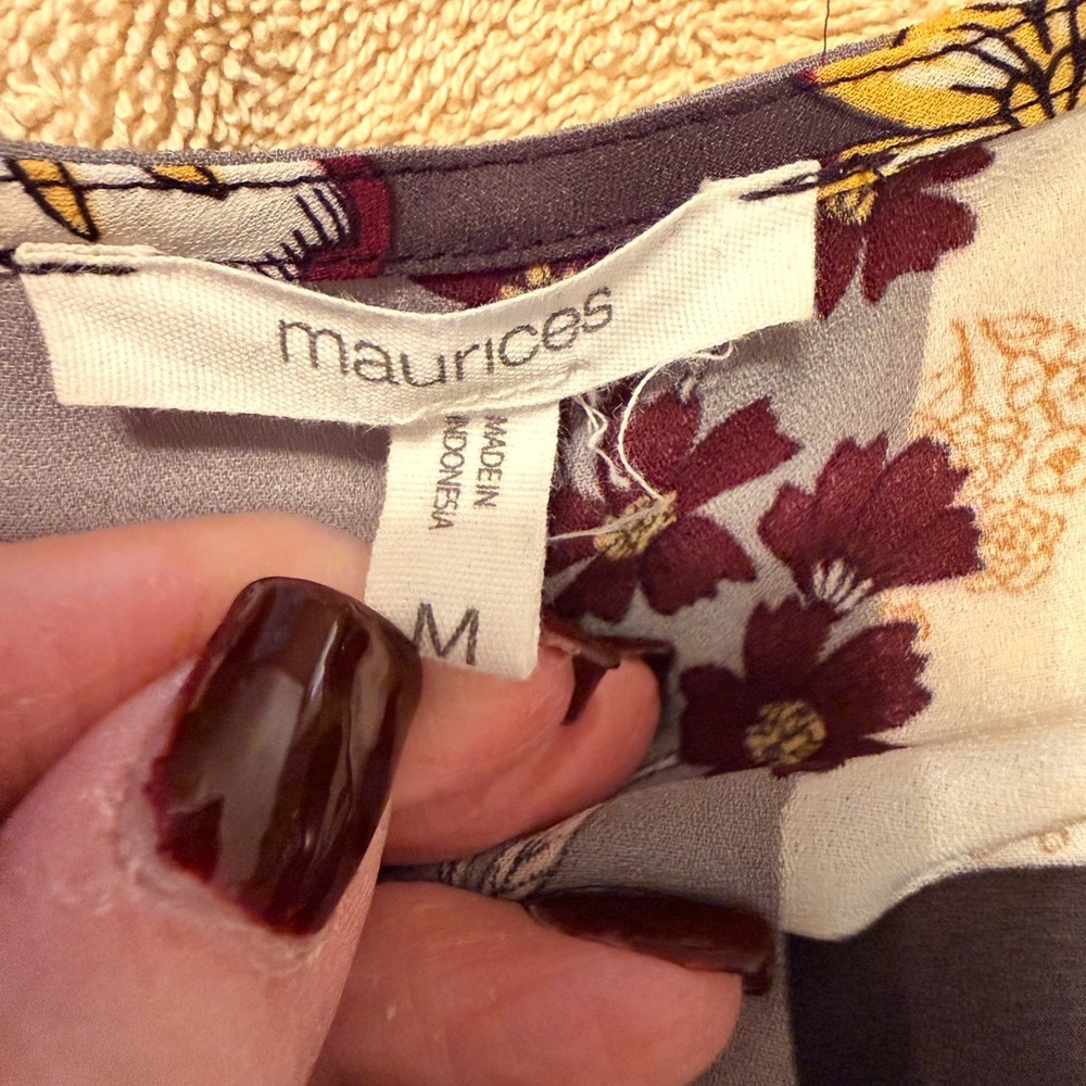Maurices Patchwork Floral Blouse - Black, Gray, Cream - Picture 4 of 8